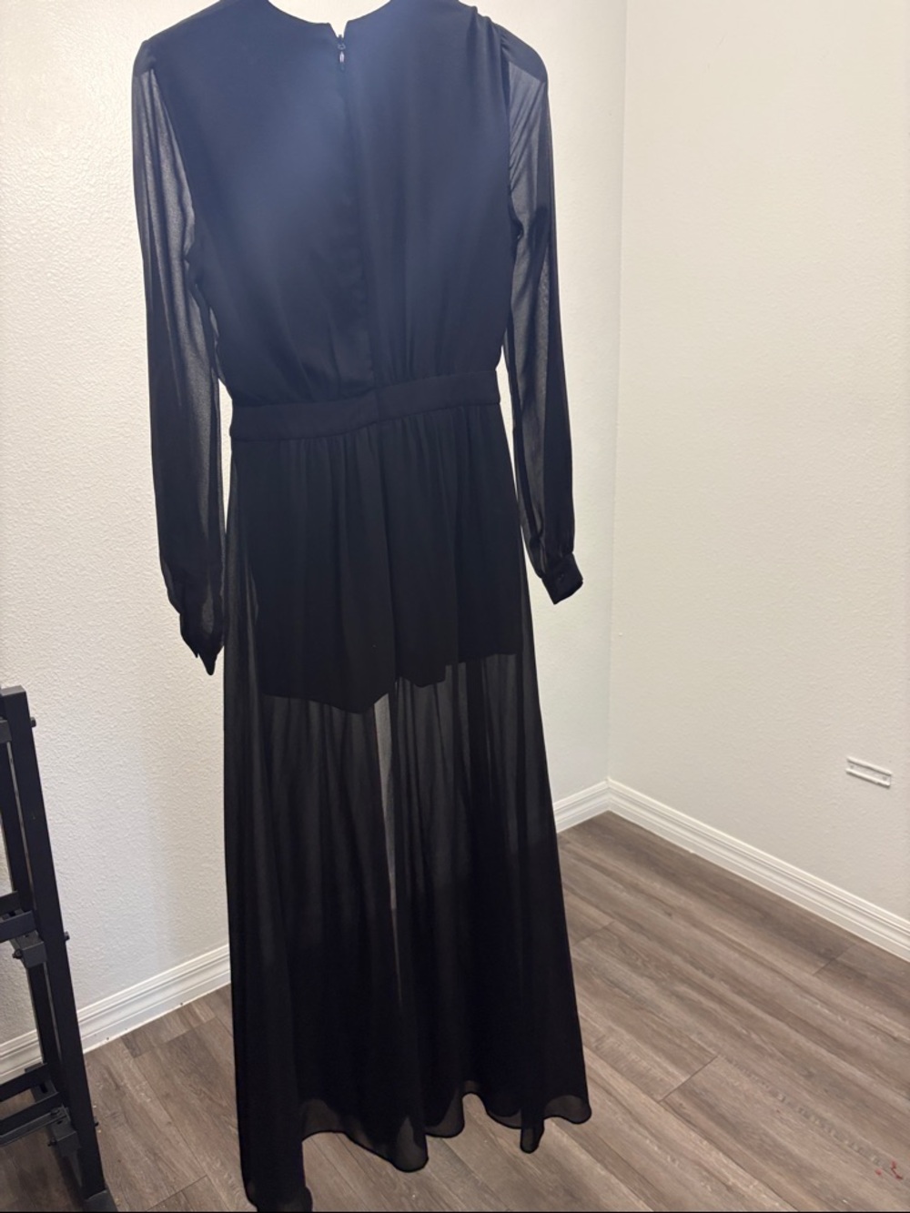 bebe Black Sheer Long-Sleeve Maxi Dress - Picture 3 of 5